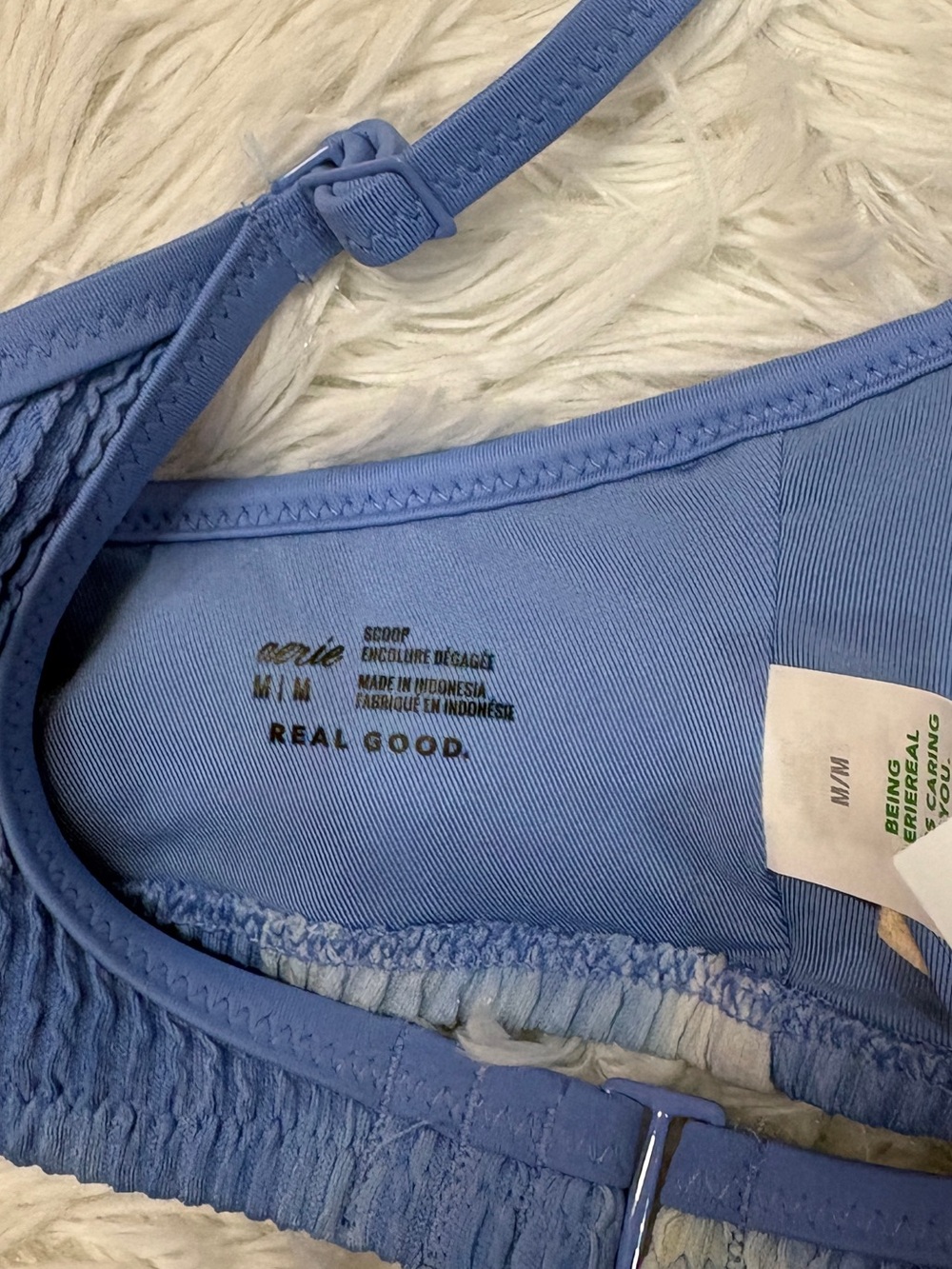 Aerie Crinkle Voop Binding Bikini Top Blue - Picture 4 of 4
